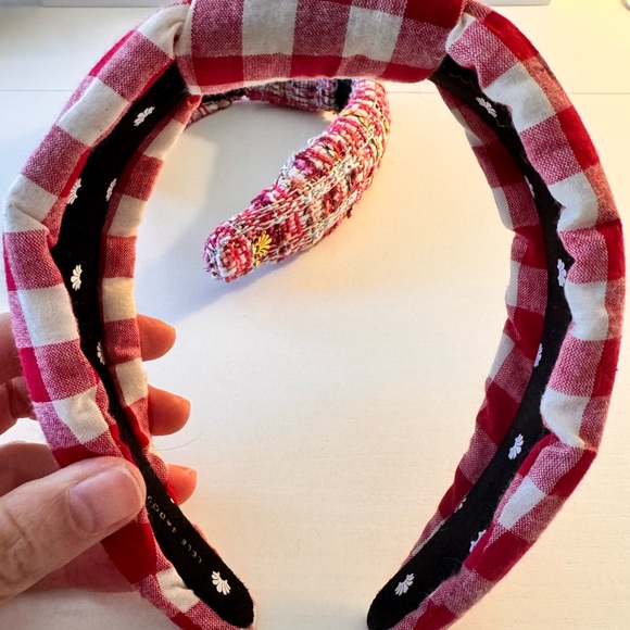 Set of Two Lele Sadoughi Headband Crowns Pink Tweed and Red Gingham - Picture 5 of 5